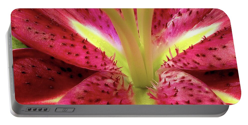 Nature Portable Battery Charger featuring the photograph Red Lily Closeup by Linda Carruth