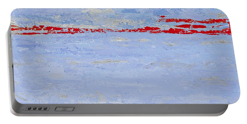 Abstract Portable Battery Charger featuring the painting Red Line II by Tamara Nelson