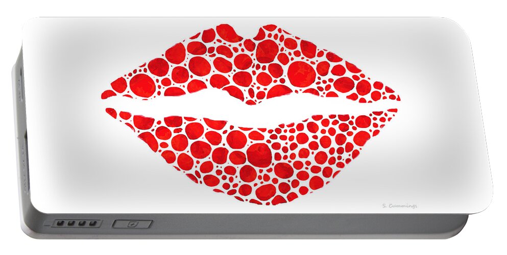 Love Portable Battery Charger featuring the painting Red Lips Art - Big Kiss - Sharon Cummings by Sharon Cummings