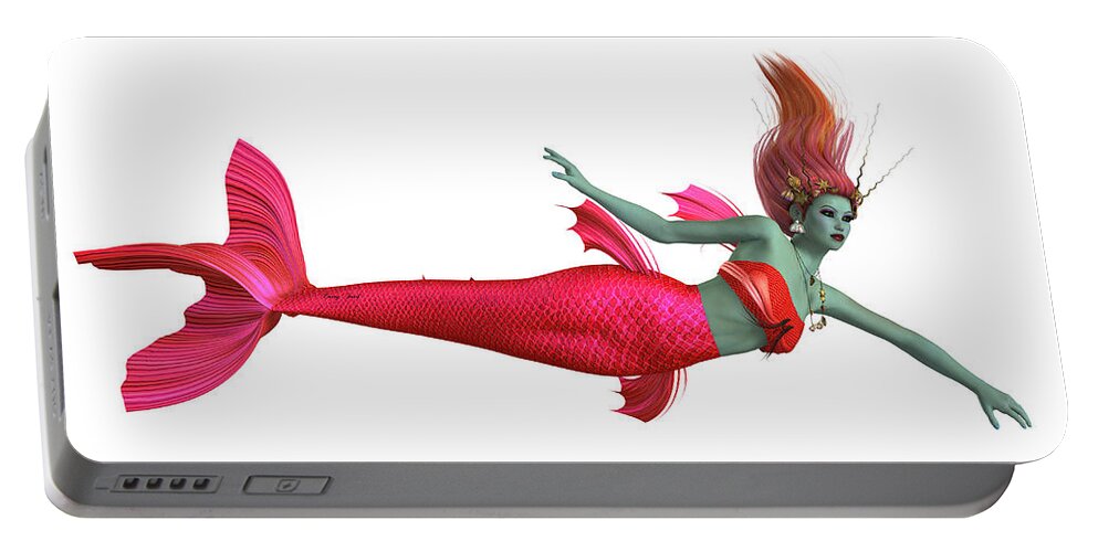 Mermaid Portable Battery Charger featuring the painting Red Mermaid on White by Corey Ford