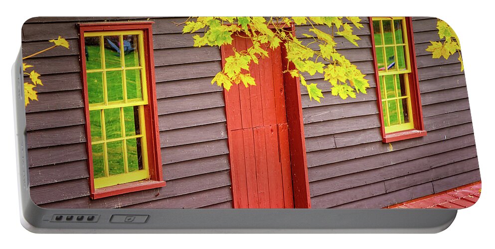 Landscape Portable Battery Charger featuring the photograph Red Mill Door in Fall by Joe Shrader
