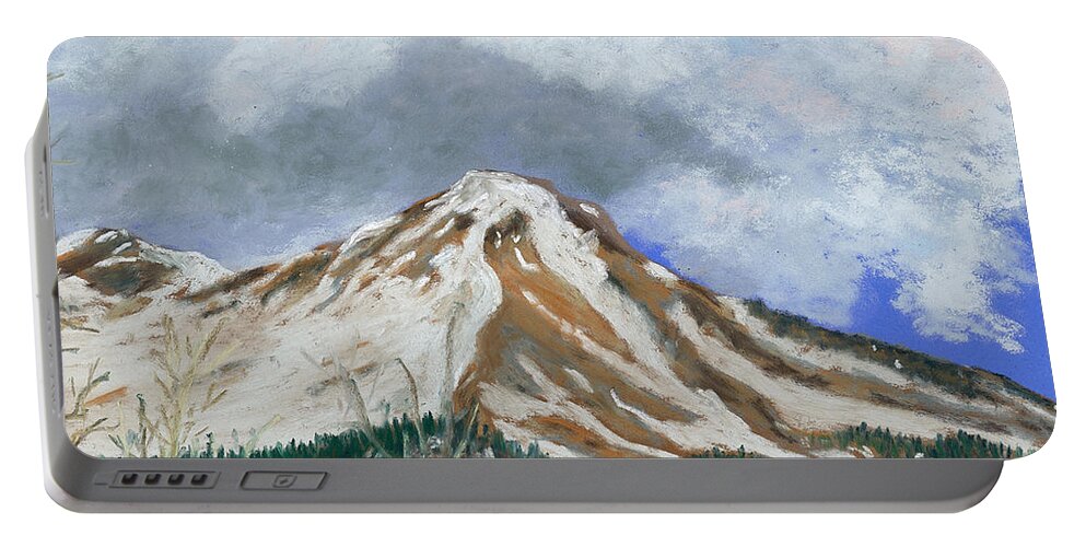 Mountain Portable Battery Charger featuring the pastel Red Mountain in Snow by Ginny Neece