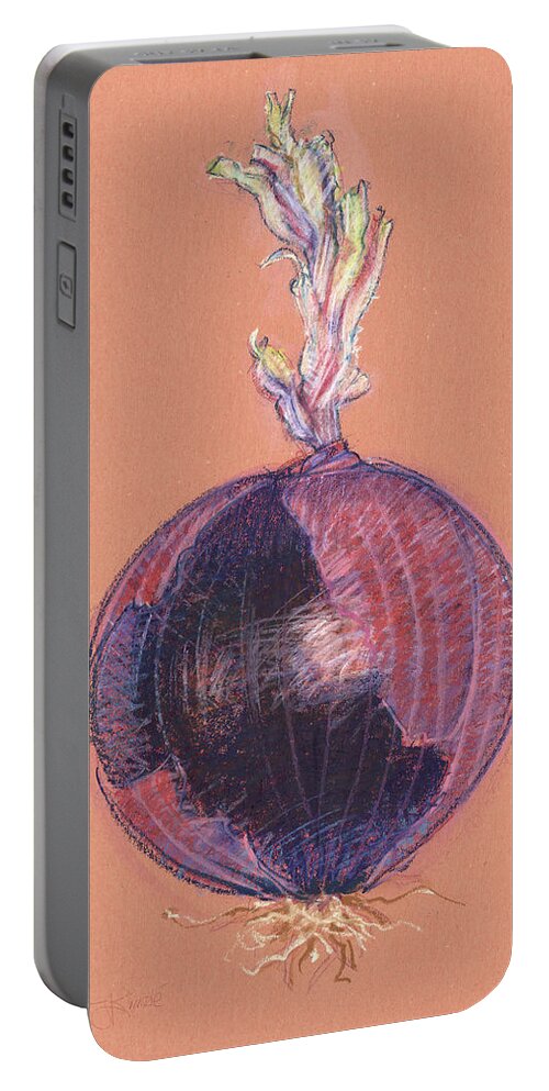 Onion Portable Battery Charger featuring the drawing Red Onion by Judith Kunzle