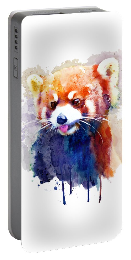 Marian Voicu Portable Battery Charger featuring the painting Red Panda Portrait by Marian Voicu