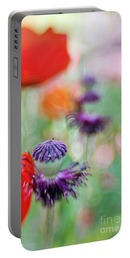 Poppies Portable Battery Charger featuring the digital art Red Poppies by Jean OKeeffe Macro Abundance Art