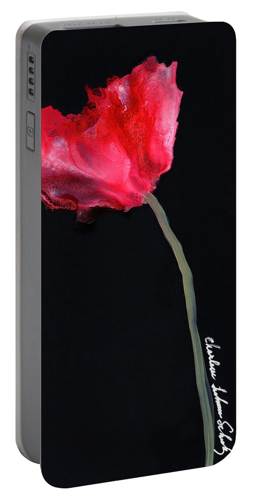 Red Poppy Portable Battery Charger featuring the painting Red Poppy by Charlene Fuhrman-Schulz