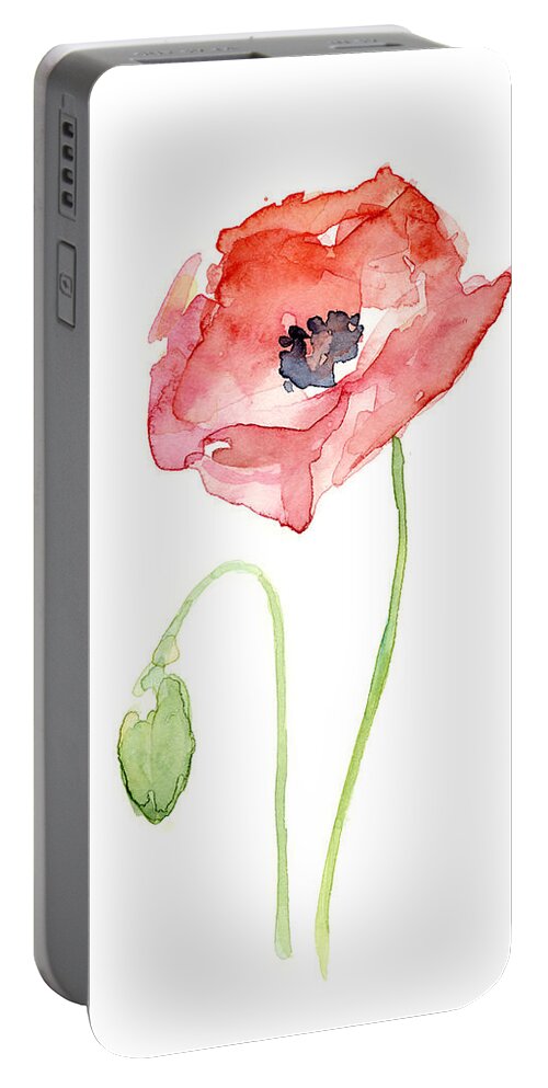 Poppy Portable Battery Charger featuring the painting Red Poppy by Olga Shvartsur