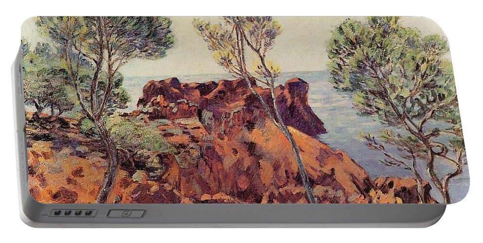 Agay - The Red Rocks Portable Battery Charger featuring the painting Red Rocks by Armand Guillaumin