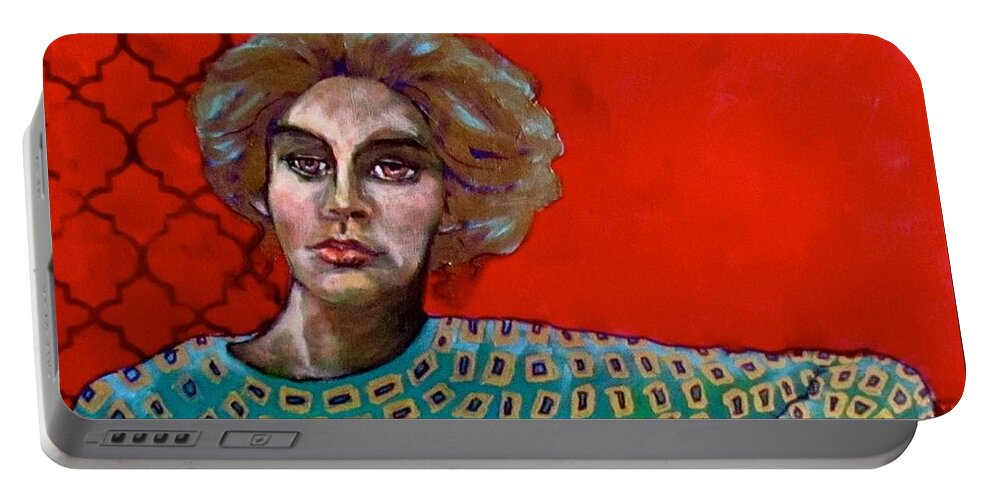 Woman Portable Battery Charger featuring the painting Red Room by Barbara O'Toole
