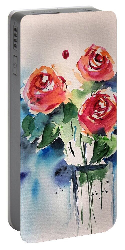 Watercolor Portable Battery Charger featuring the painting red Roses by Britta Zehm