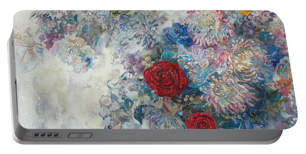 Maya Gusarina Portable Battery Charger featuring the painting Red Roses by Maya Gusarina