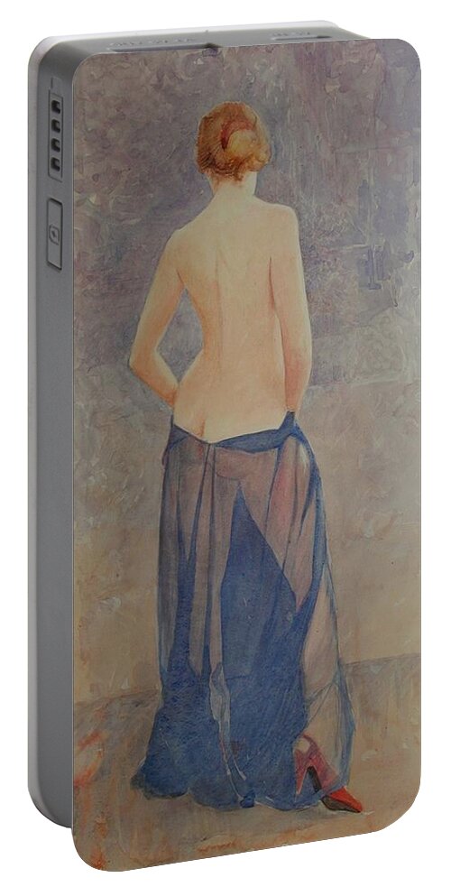Erotic Portable Battery Charger featuring the painting Red Shoe by David Ladmore