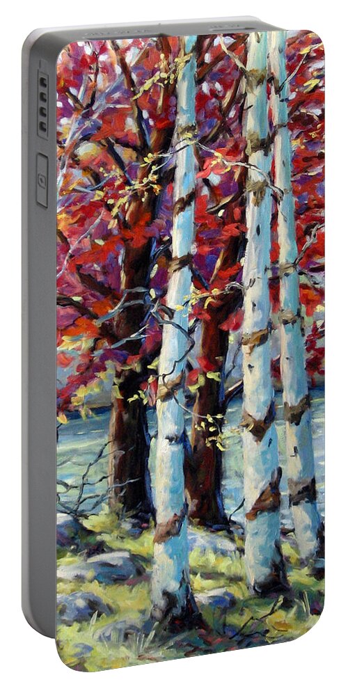 Birches Portable Battery Charger featuring the painting Red Splash by Richard T Pranke