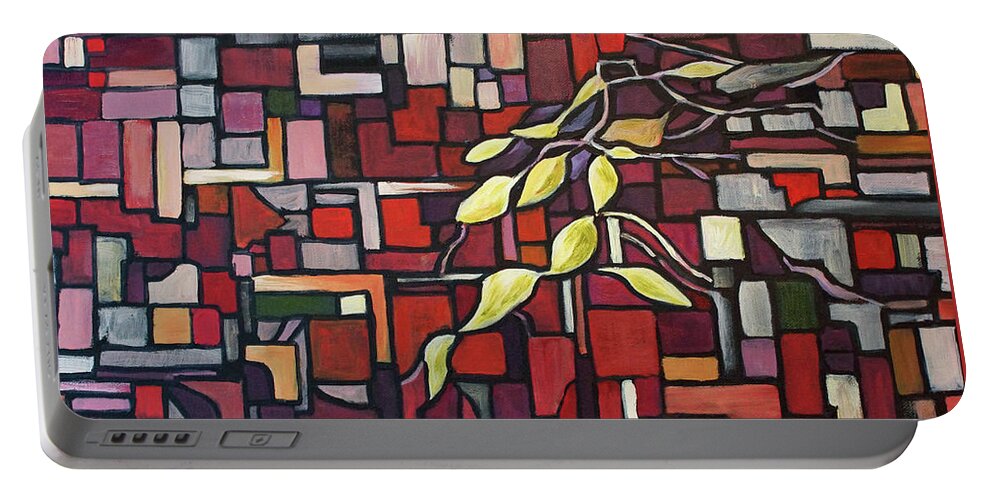 Geometric Portable Battery Charger featuring the painting Red Tango by Jo Smoley