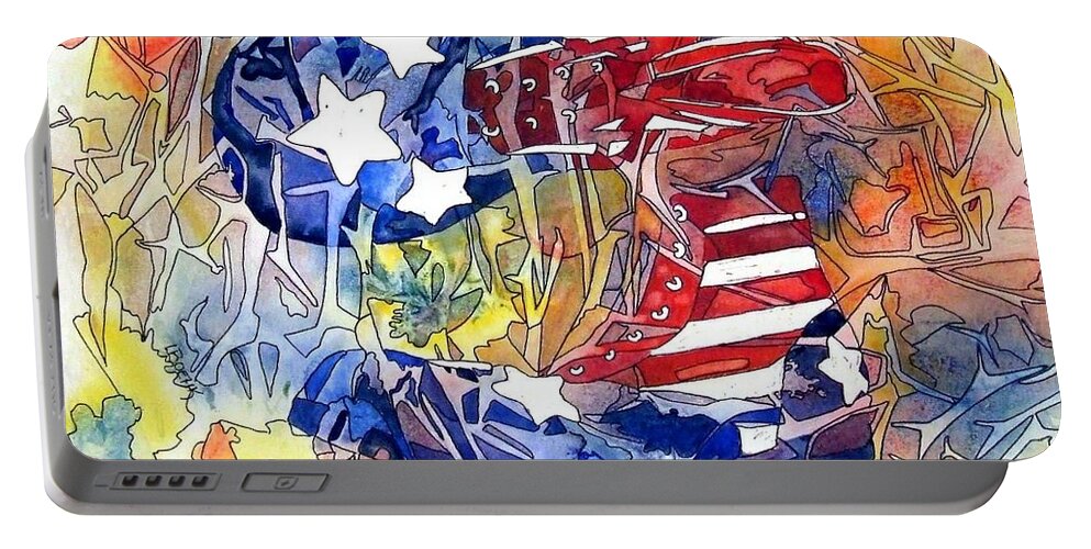 Circus Portable Battery Charger featuring the painting Red White and Blues by Greg and Linda Halom