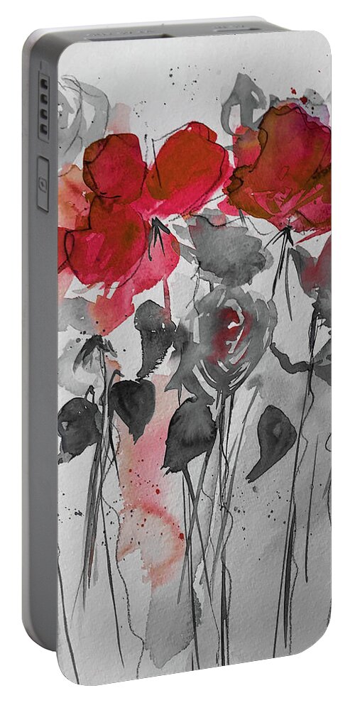 Watercolor And Digital Art Portable Battery Charger featuring the mixed media Red Wild Flowers by Britta Zehm