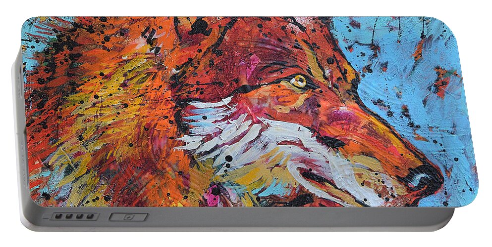 Red Wolves Portable Battery Charger featuring the painting Red Wolf by Jyotika Shroff