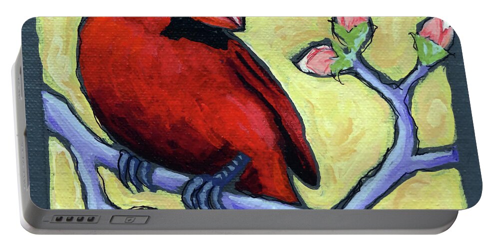 Cardinal Portable Battery Charger featuring the painting Redbird With Buds by Ande Hall