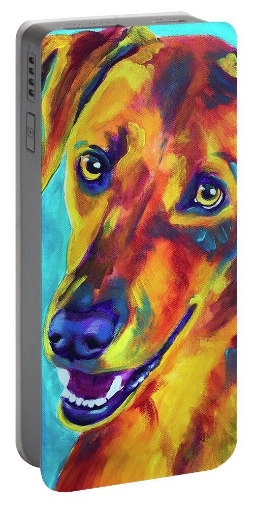 Pet Portrait Portable Battery Charger featuring the painting Redbone Coonhound - Yellow by Dawg Painter