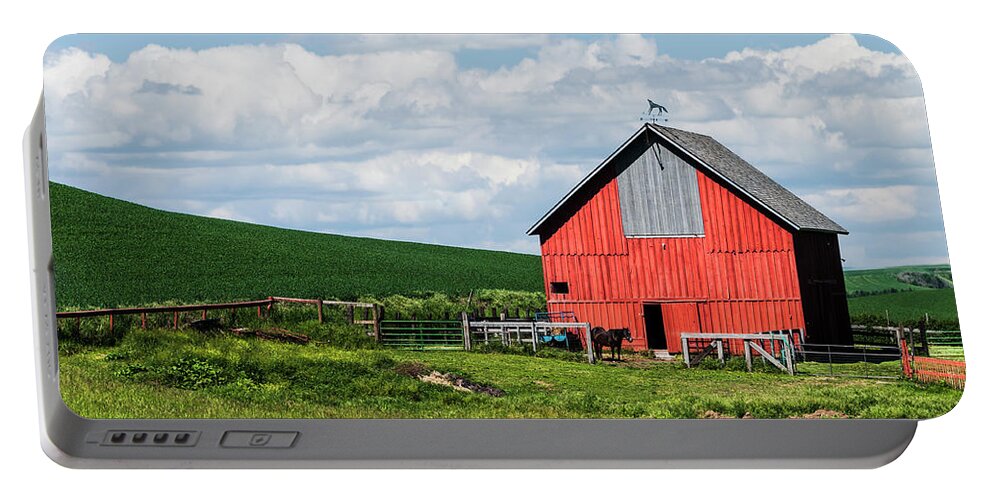 Agriculture Portable Battery Charger featuring the photograph Reddest barn in Palouse. by Usha Peddamatham