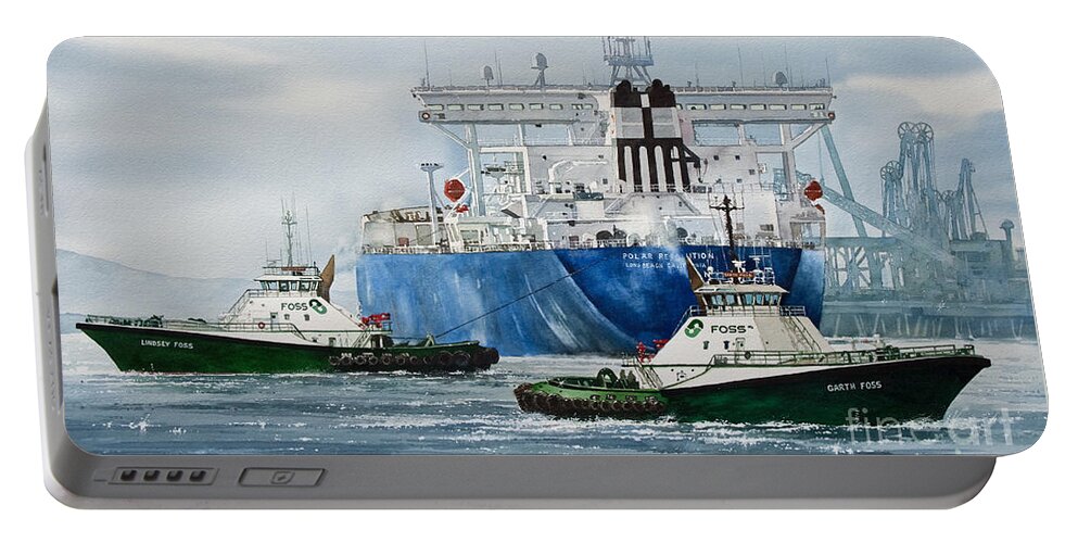 Tugboat Garth Foss Art Print Portable Battery Charger featuring the painting Refinery Tanker Escort by James Williamson