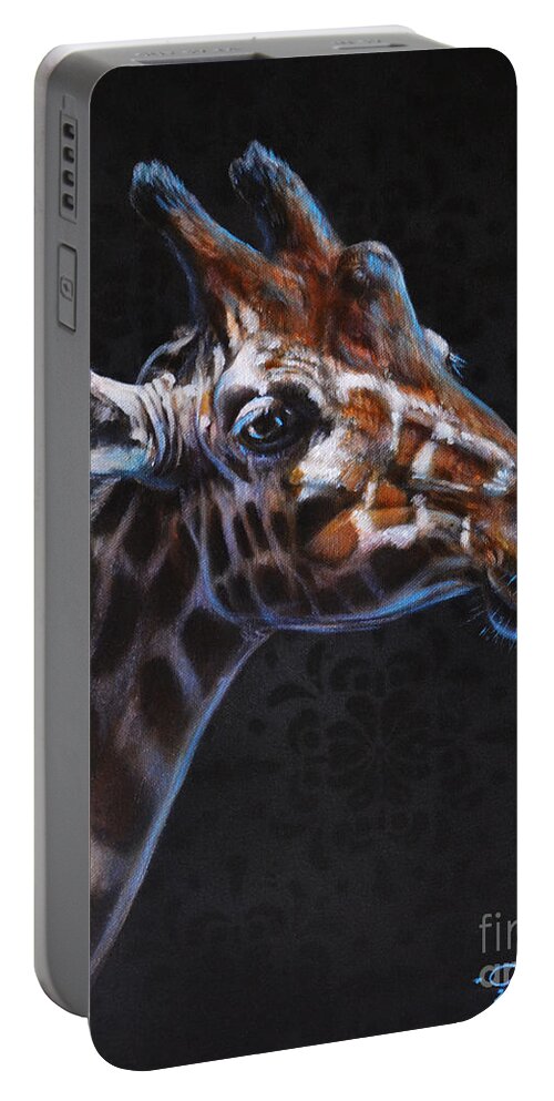 Giraffe Portable Battery Charger featuring the painting Reflect by Lachri