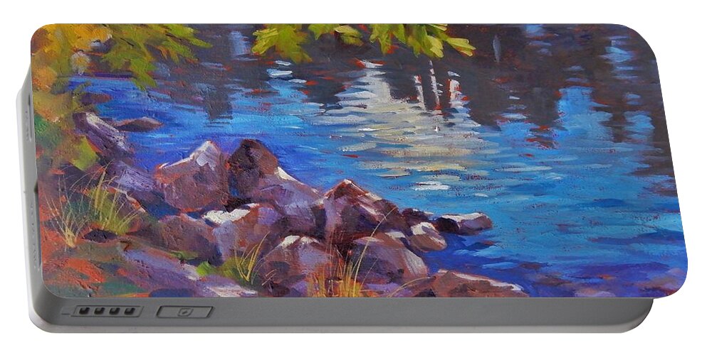Sunlight Portable Battery Charger featuring the painting Reflected Sunrise by K M Pawelec