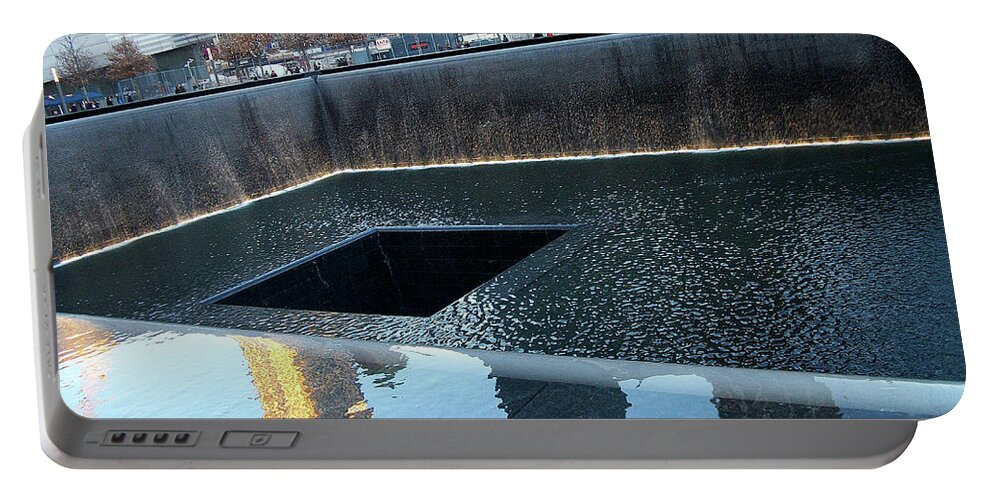 Reflecting Pool Portable Battery Charger featuring the photograph Reflecting Pool at 9/11 Memorial Site in NYC by Linda Stern