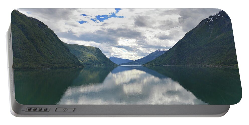 Skjolden Portable Battery Charger featuring the photograph Reflecting Skjolden. by Terence Davis