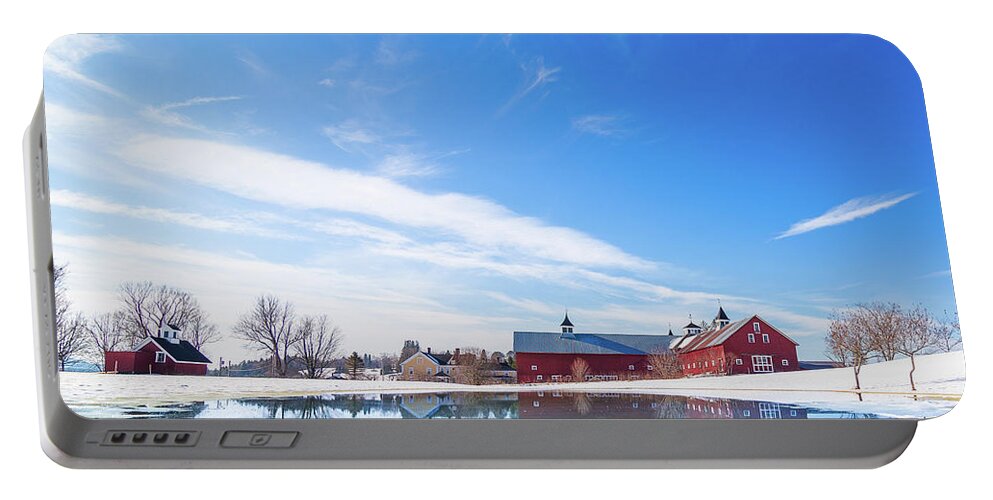 Reflection Portable Battery Charger featuring the photograph Reflection of a Barn in Winter by Tim Kirchoff