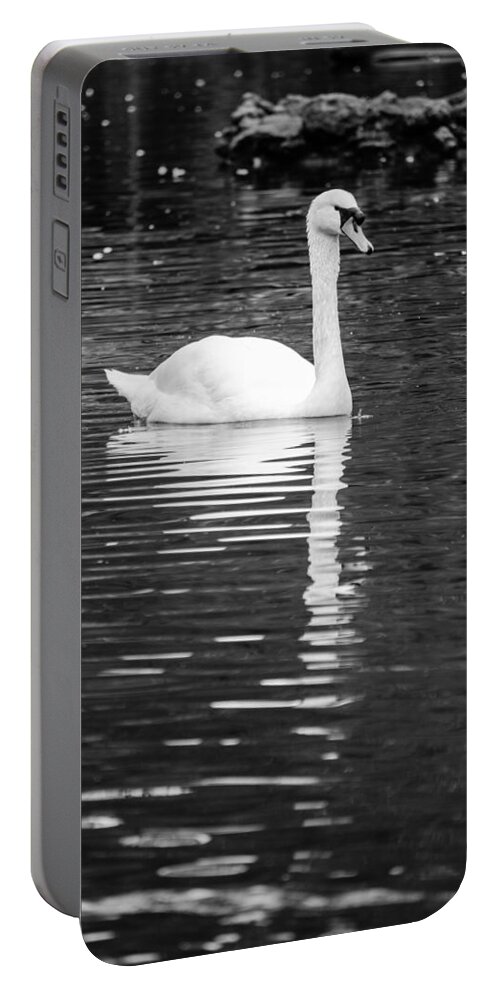 Lake Portable Battery Charger featuring the photograph Reflection of a white swan 2 by AM FineArtPrints