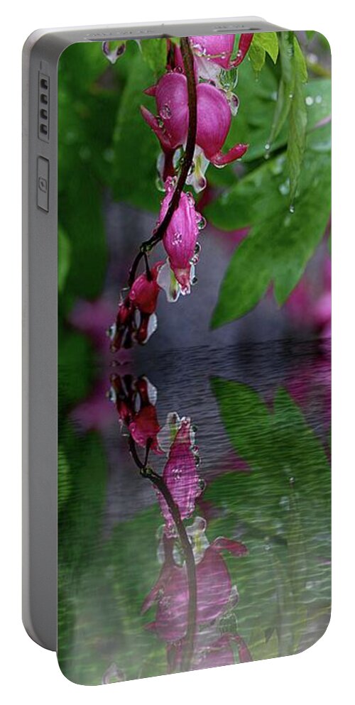 Flowers Portable Battery Charger featuring the photograph Reflection on the water puddle by Yumi Johnson