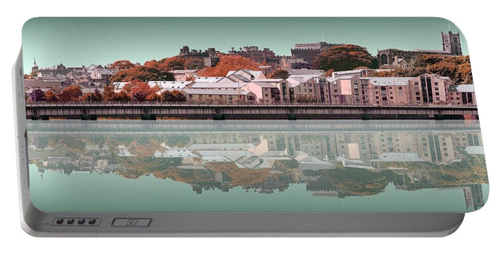 Lancaster Portable Battery Charger featuring the digital art Reflection River Lune - Aqua by Joe Tamassy