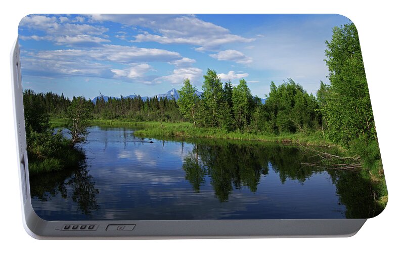 201307133838 Portable Battery Charger featuring the photograph Reflections Lake Pioneer Peak Alaska by Robert Braley