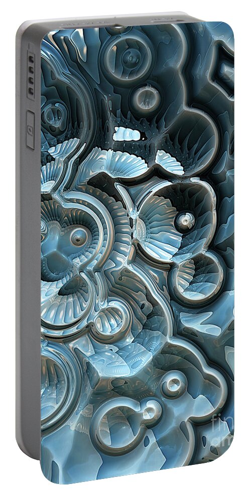 Nautilus Portable Battery Charger featuring the digital art Reflections of A Fractal Fossil by Phil Perkins