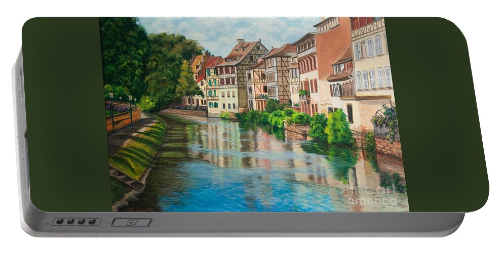 Strasbourg France Art Portable Battery Charger featuring the painting Reflections Of Strasbourg by Charlotte Blanchard