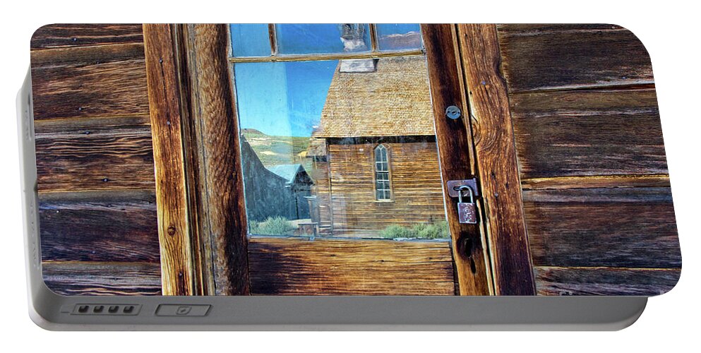 Bodie Portable Battery Charger featuring the photograph Reflections of the Bodie Church by Mimi Ditchie