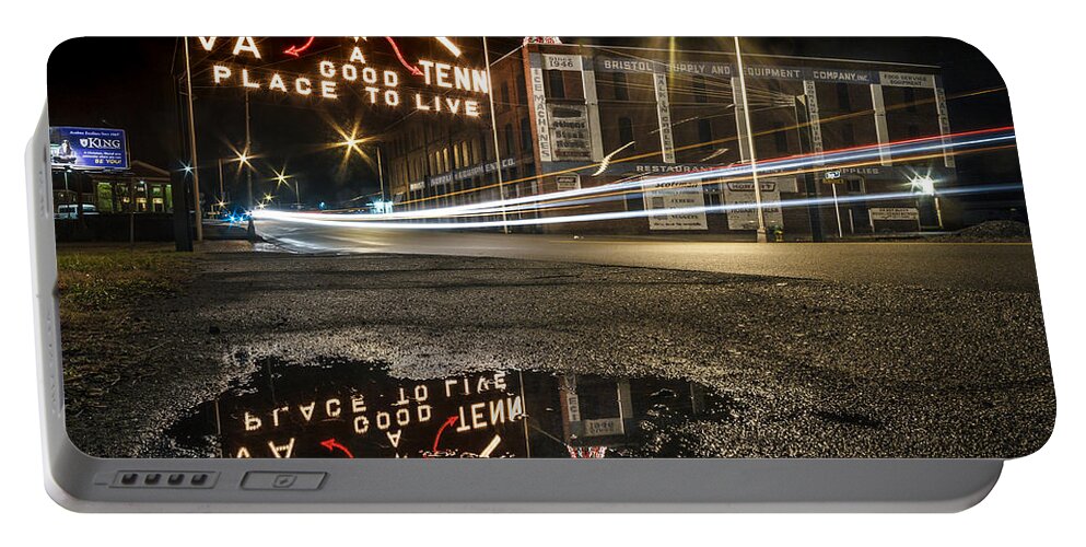 Bristol Portable Battery Charger featuring the photograph Reflections of the Bristol Sign by Greg Booher