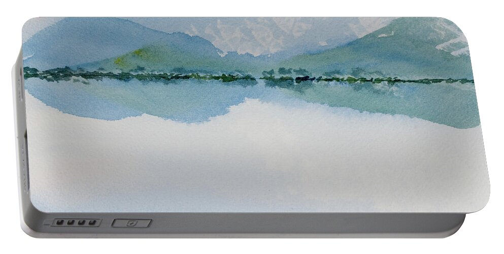 Australia Portable Battery Charger featuring the painting Reflections of the skies and mountains surrounding Bathurst Harbour by Dorothy Darden