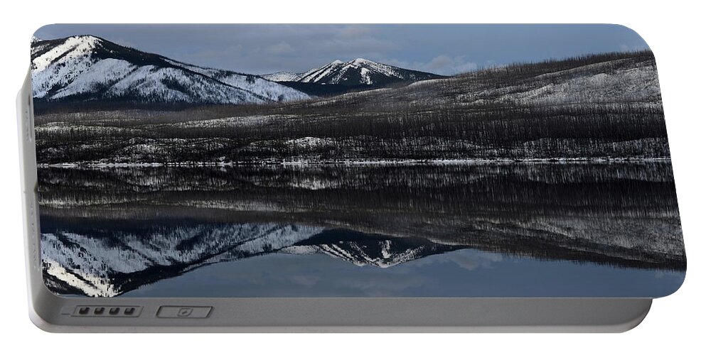 Lake Portable Battery Charger featuring the photograph Reflections on Lake McDonald 3 by Whispering Peaks Photography