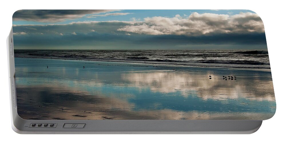 Sand Dunes Oxnard California Water Reflections Waves Ocean Beach Sunset Clouds Portable Battery Charger featuring the photograph Reflections by Wendell Ward