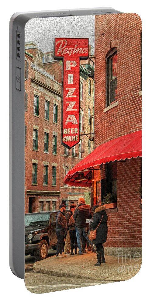 Elizabeth Dow Portable Battery Charger featuring the photograph Regina Pizza It's Worth the Wait by Elizabeth Dow
