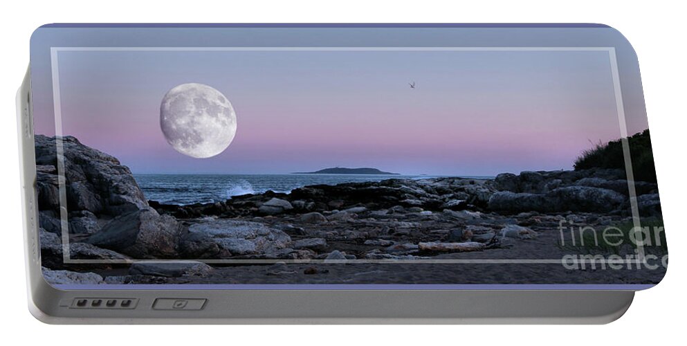 Photograph Portable Battery Charger featuring the photograph Reid State Park Super Moon, Framed by Sandra Huston