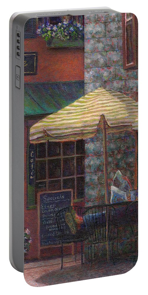 Man Portable Battery Charger featuring the painting Relaxing at the Cafe by Susan Savad