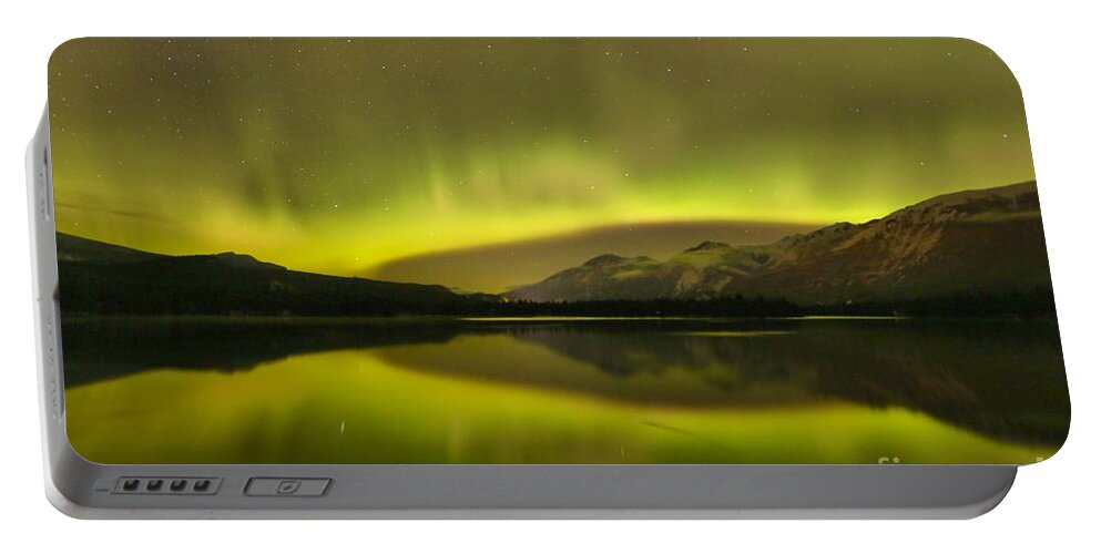 Canadian Northern Lights Portable Battery Charger featuring the photograph Relfections Of The Aurora Borealis by Adam Jewell