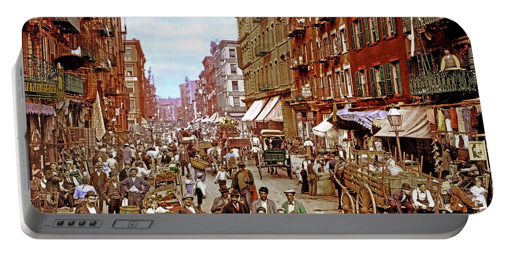 Wingsdomain Portable Battery Charger featuring the photograph Remastered Photograph Mulberry Street Manhatten New York City 1900 20170716 by Wingsdomain Art and Photography
