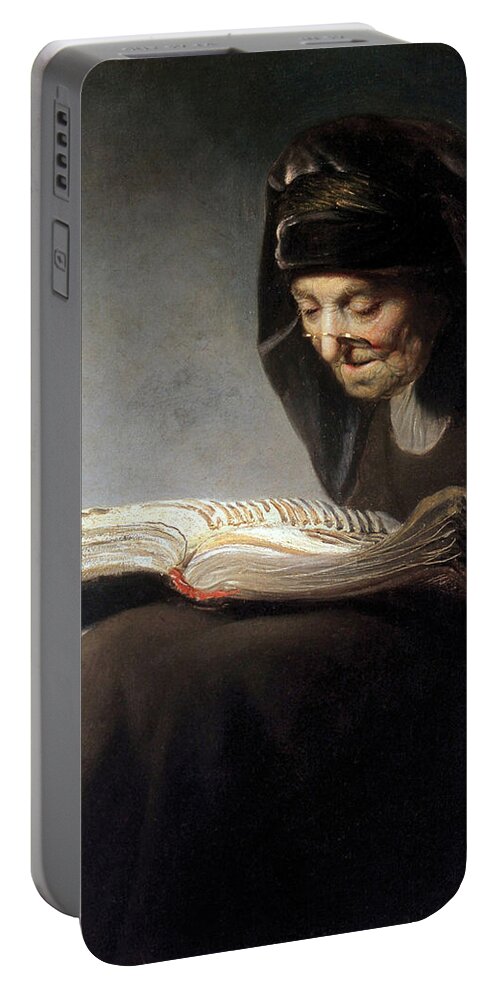 After Rembrandt Portable Battery Charger featuring the painting Rembrandt's mother reading by After Rembrandt