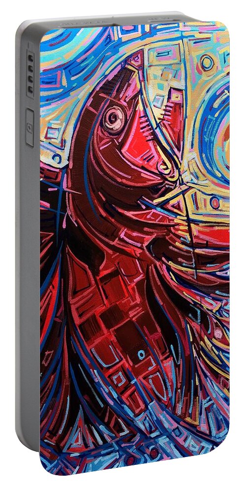 Fish Portable Battery Charger featuring the painting Restless waters by Enrique Zaldivar