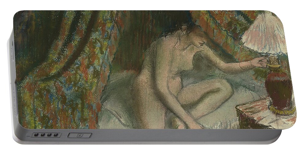 Retiring Portable Battery Charger featuring the pastel Retiring by Edgar Degas