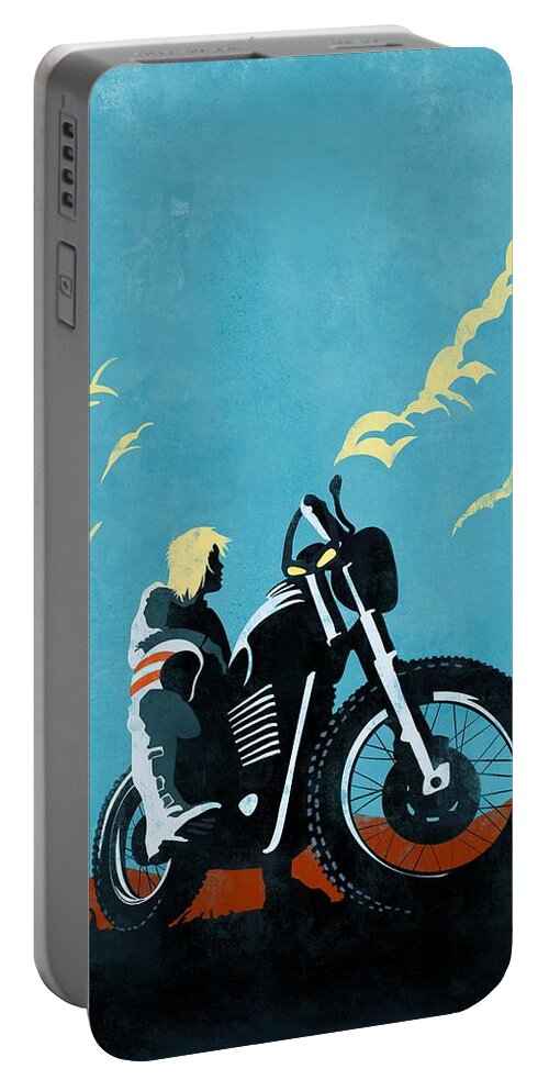 Caferacer Portable Battery Charger featuring the painting Retro scrambler motorbike by Sassan Filsoof